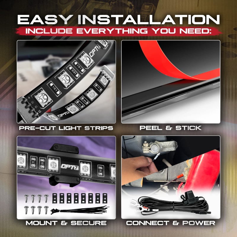 OPT7 أضواء قارب بحرية LED من OPT7 AURA، شريط إضاءة داخلي RGB مع مزامنة الصوت، وضع ألوان متعددة، تحكم عن بُعد لاسلكي، ضوء سطح IP67 مقاوم للماء لقارب البونتون وصيد السمك وقارب الباس واليخت والكاياك، 12 فولت - Image 2